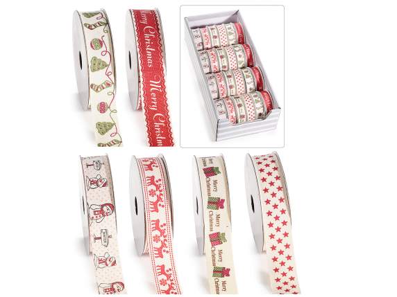 Display of 24 cotton ribbons with Christmas print