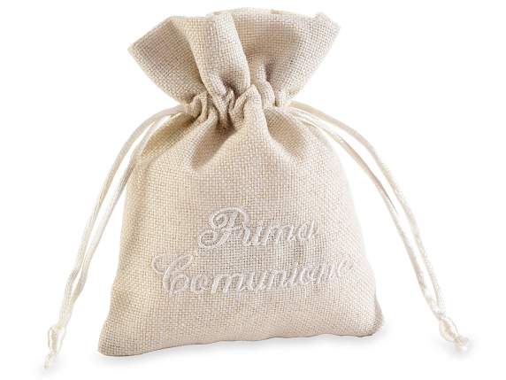 Cotton bag with First Communion embroidery and tie