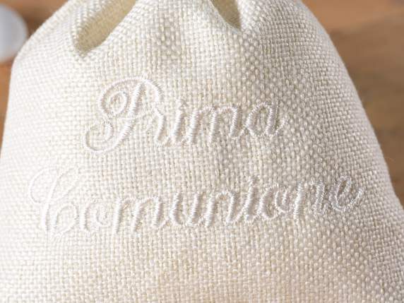Cotton bag with First Communion embroidery and tie