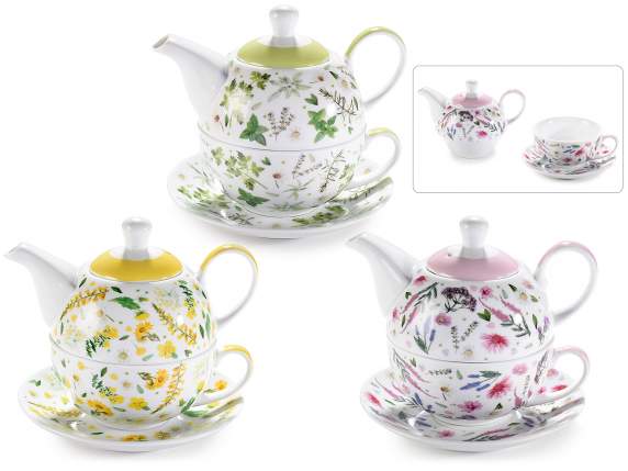 Erbe-Camomilla porcelain cup and teapot and saucer set