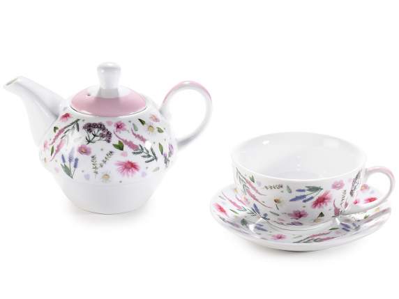 Erbe-Camomilla porcelain cup and teapot and saucer set