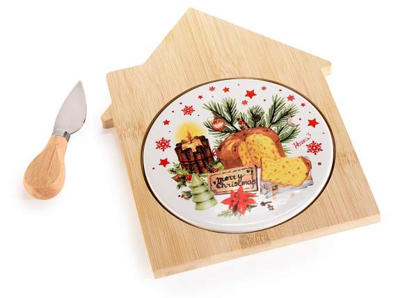 Delizie bamboo and ceramic chopping board set with knife