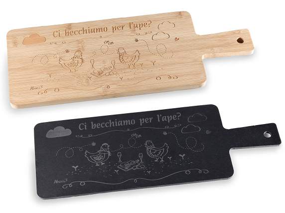 Bamboo-slate cutting board-tray Gallinella with handle