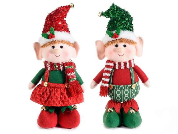 Mom and Dad elf in fabric with sequin details