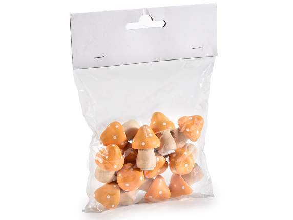 Pack of 12 decorative wooden mushrooms with double-sided adh