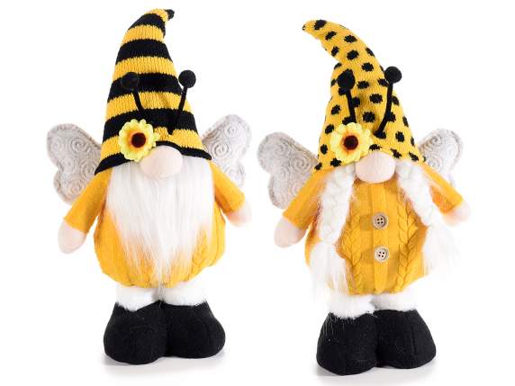 Gnome Bee in cloth and fabric with antennae, wings and flo