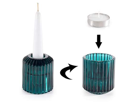 Colorful knurled glass candle holder with dual use