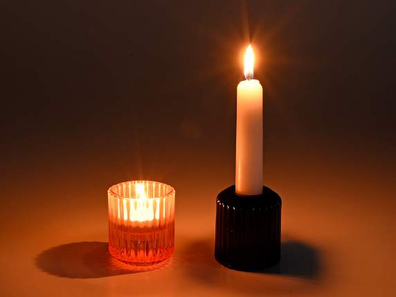Colorful knurled glass candle holder with dual use