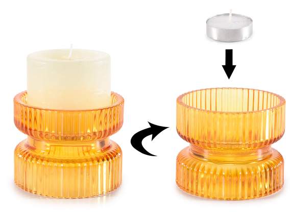 Double-use knurled candle holder in colored glass