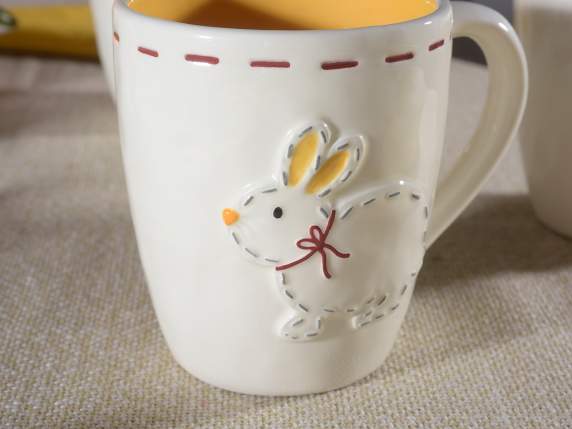 Ceramic mug, colored interior with relief decorations