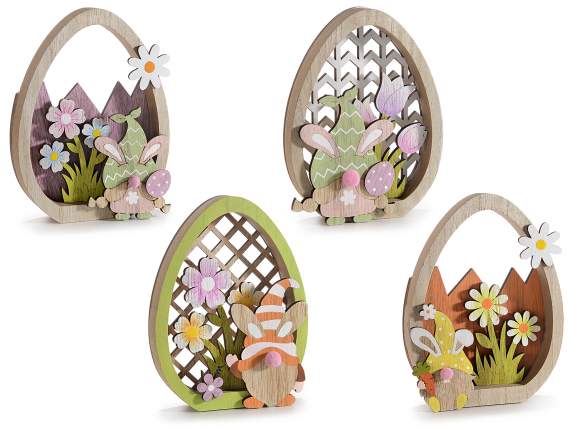 Wooden egg with gnome and flowers to place