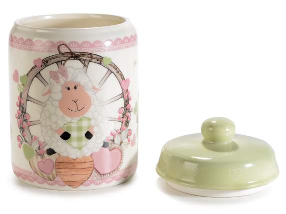 Set of 2 decorated ceramic jars Pecorella Beeella