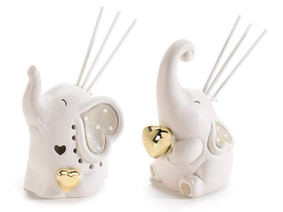 Pearly porcelain elephant with heart and perfume stick