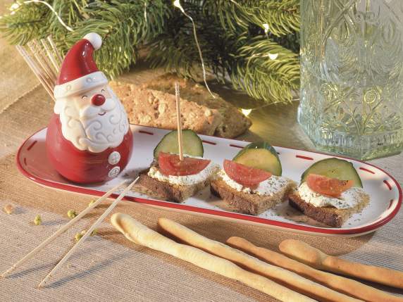 Santa Claus toothpick set and ceramic appetizer plate
