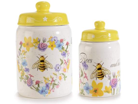 Set of 2 Bee Honey ceramic food jars