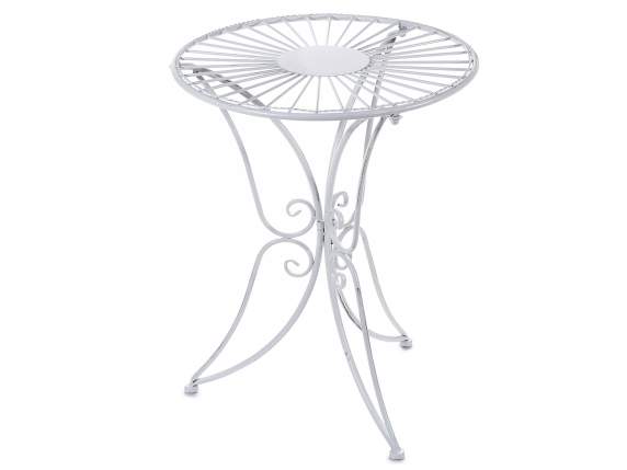 Round coffee table in antique white metal with butterfly leg