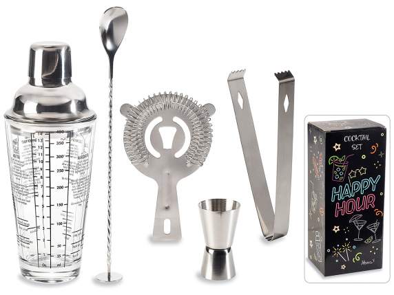 5-piece cocktail set in polished stainless steel with gift b