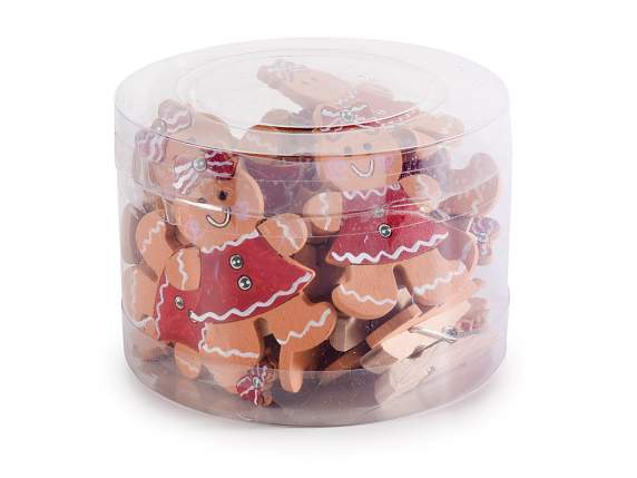 Pack of 18 wooden pegs with Gingerbread Man