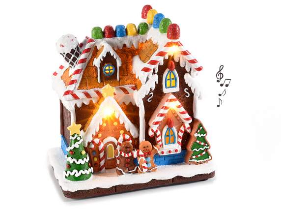 Gingerbread house in colored resin with lights and music