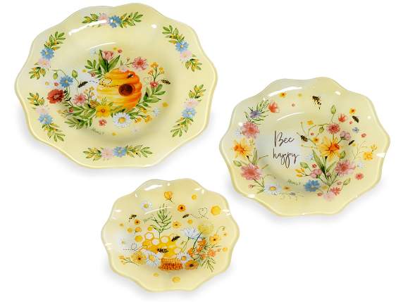 Set of 3 glass plates with BeeHoney decorations