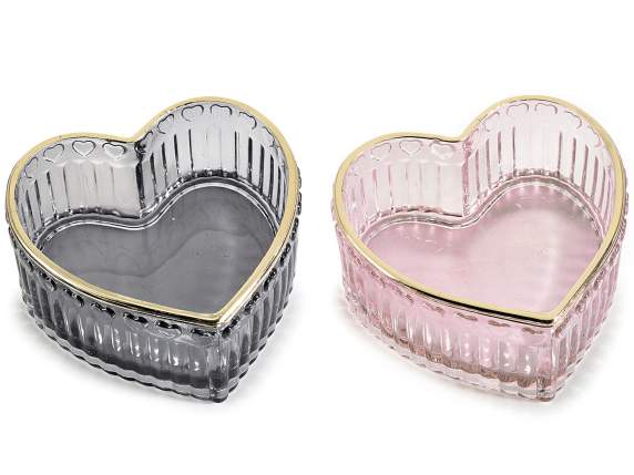 Heart-shaped glass container with golden edge