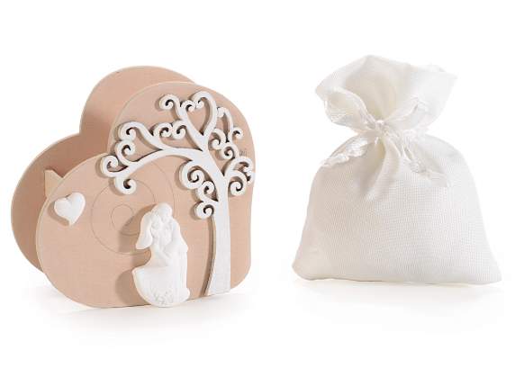 Wooden heart with Tree of Life, plaster couple and bag