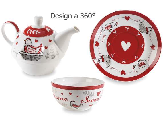Gallina porcelain cup, teapot and saucer set w-box. gift