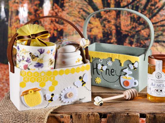 Cloth handbag-basket w-BeeHoney decorations in relief