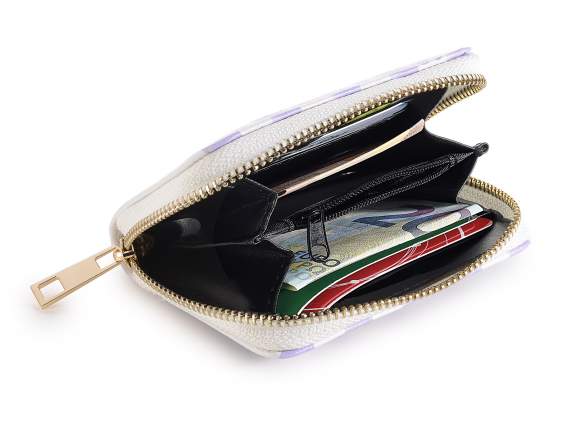 Womans wallet in faux leather w - zip Lavender print