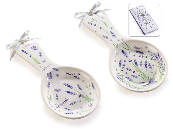 Lavender ceramic spoon rest w-bow and box. gift