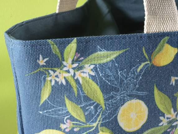 Fabric beach bag with lemons print jute base