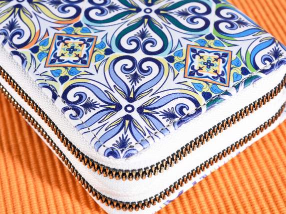 Womens imitation leather wallet with double zip Maiolica