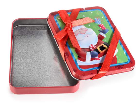 Christmas metal box with bow and decorations in relief