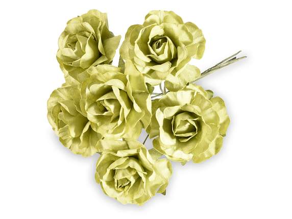 Artificial green paper rose with moldable stem