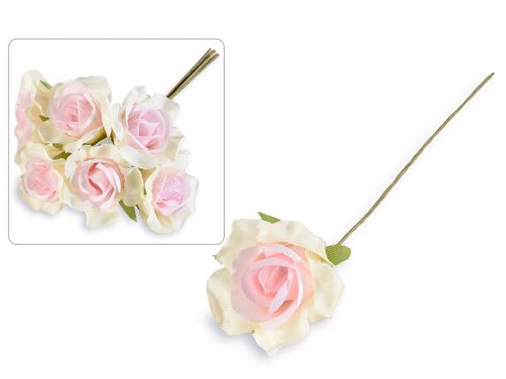 Two-tone fabric rose with moldable stem