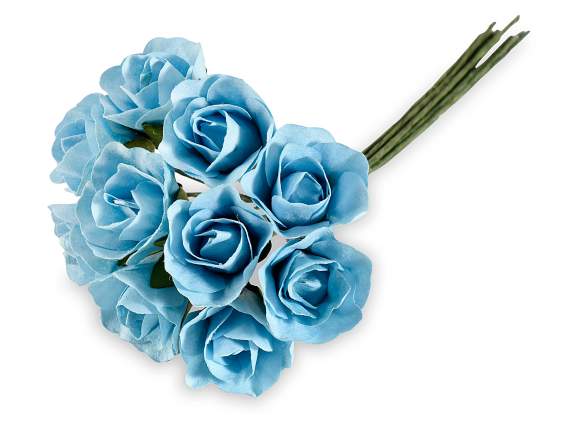 Artificial blue paper rose with moldable stem
