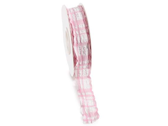 Fabric ribbon w-checkered print w-curled effect