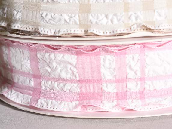 Fabric ribbon w-checkered print w-curled effect