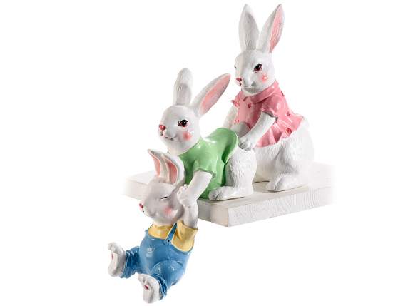 Trio of playing bunnies in resin for shelf