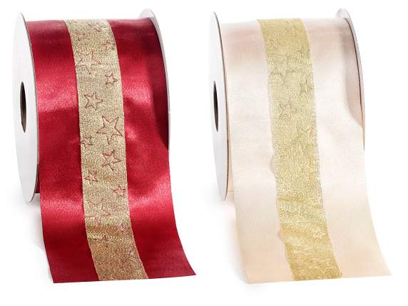 Satin ribbon with central golden lamé with star decorations