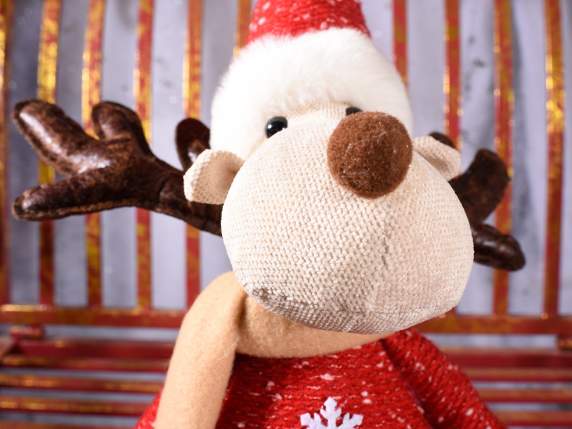 Fabric long-legged reindeer with snowflake on hat