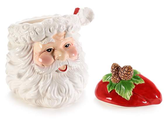 Ceramic Santa Claus food jar with pine cones