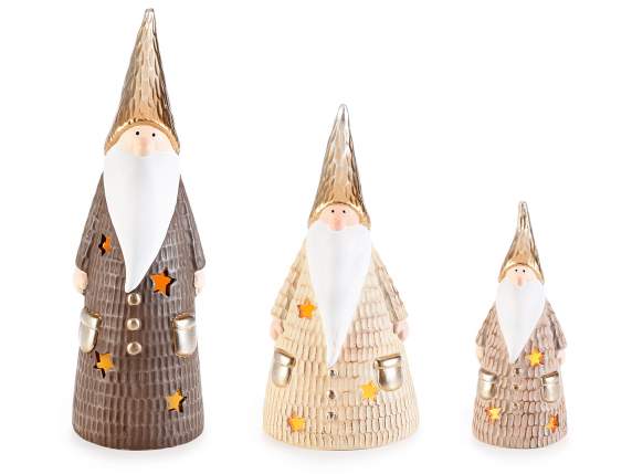Set of 3 Santa Claus in terracotta with LED light to support