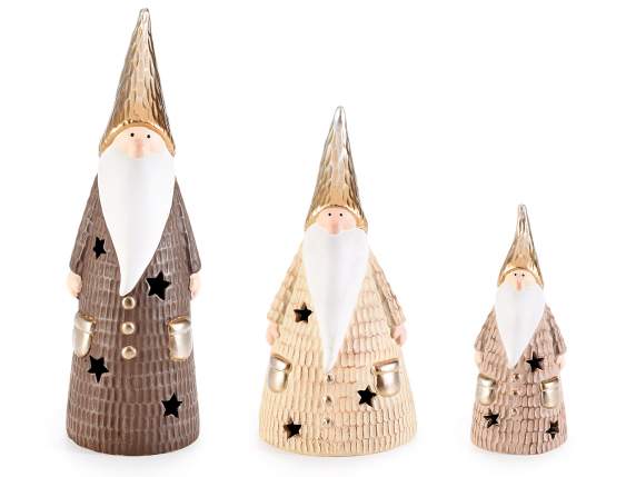 Set of 3 Santa Claus in terracotta with LED light to support