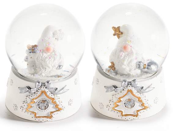 Snow globe with Santa Claus on decorated resin base