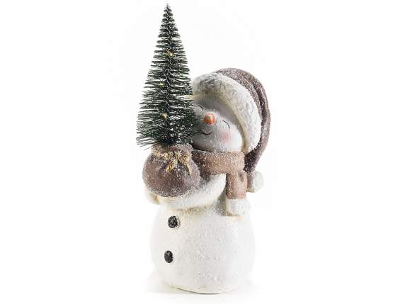Terracotta snowman snow effect w-LED tree