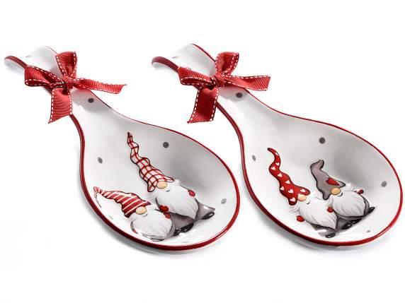 Ceramic spoonholden with santa Claus and ribbon