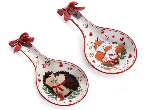 Ceramic spoon rest Winter Love decoration and bow