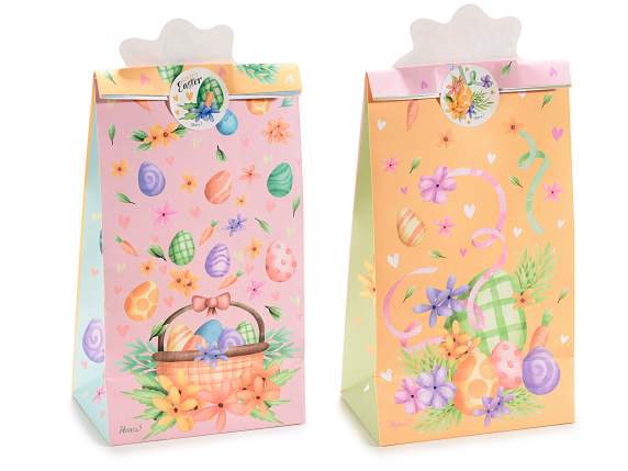 Paper bag with closing sticker and applicable 3D decoration