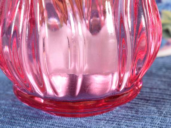 Tulip tealight candle holder in worked colored glass